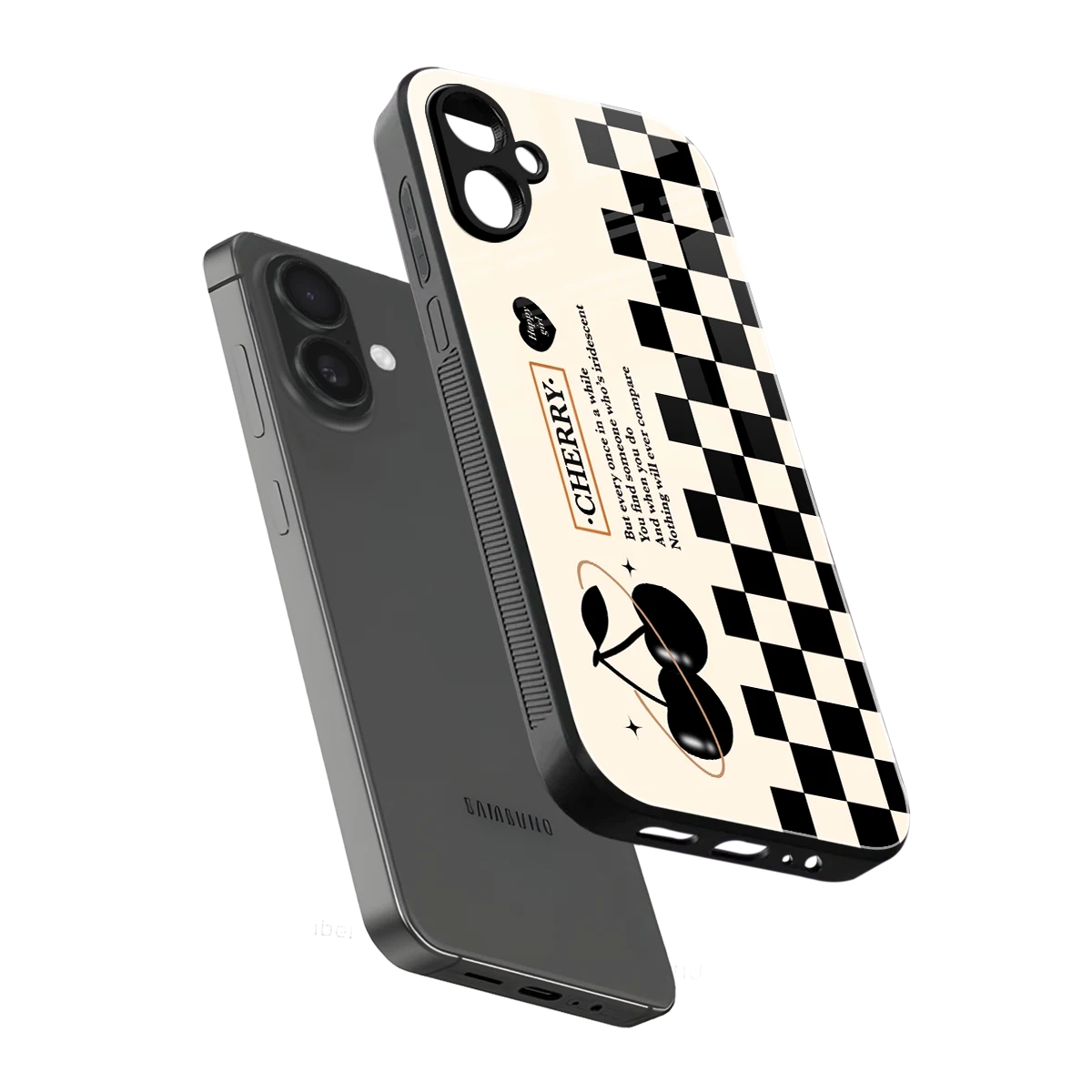 Cherry Checkered sleek samsung galaxy a06 5g cover with tempered glass back and TPU edges