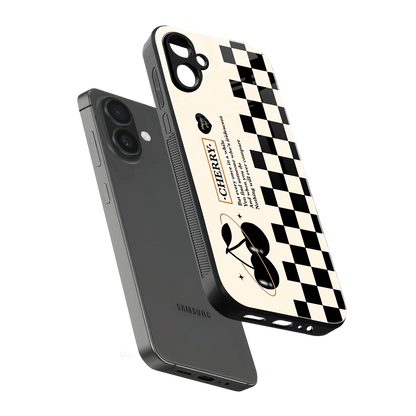 Cherry Checkered sleek samsung galaxy a06 5g cover with tempered glass back and TPU edges