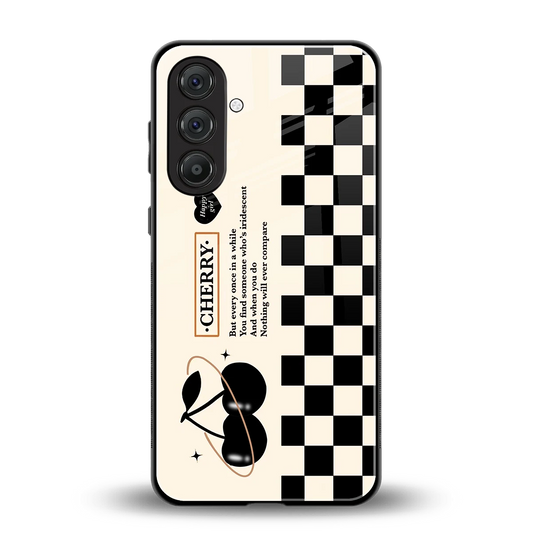 Cherry Checkered back phone cover | glass case for samsung galaxy m36 5g