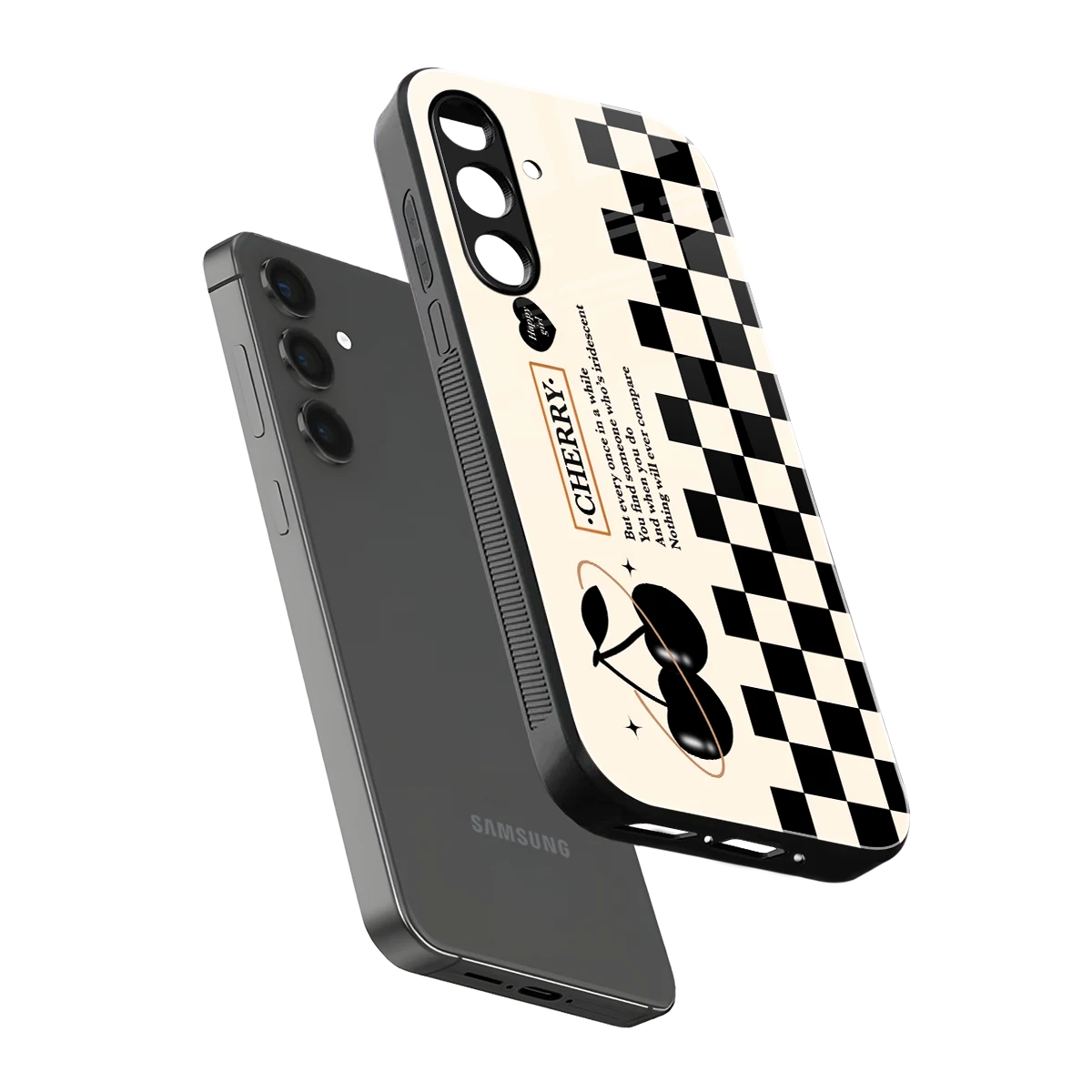 Cherry Checkered sleek samsung galaxy m35 5g cover with tempered glass back and TPU edges