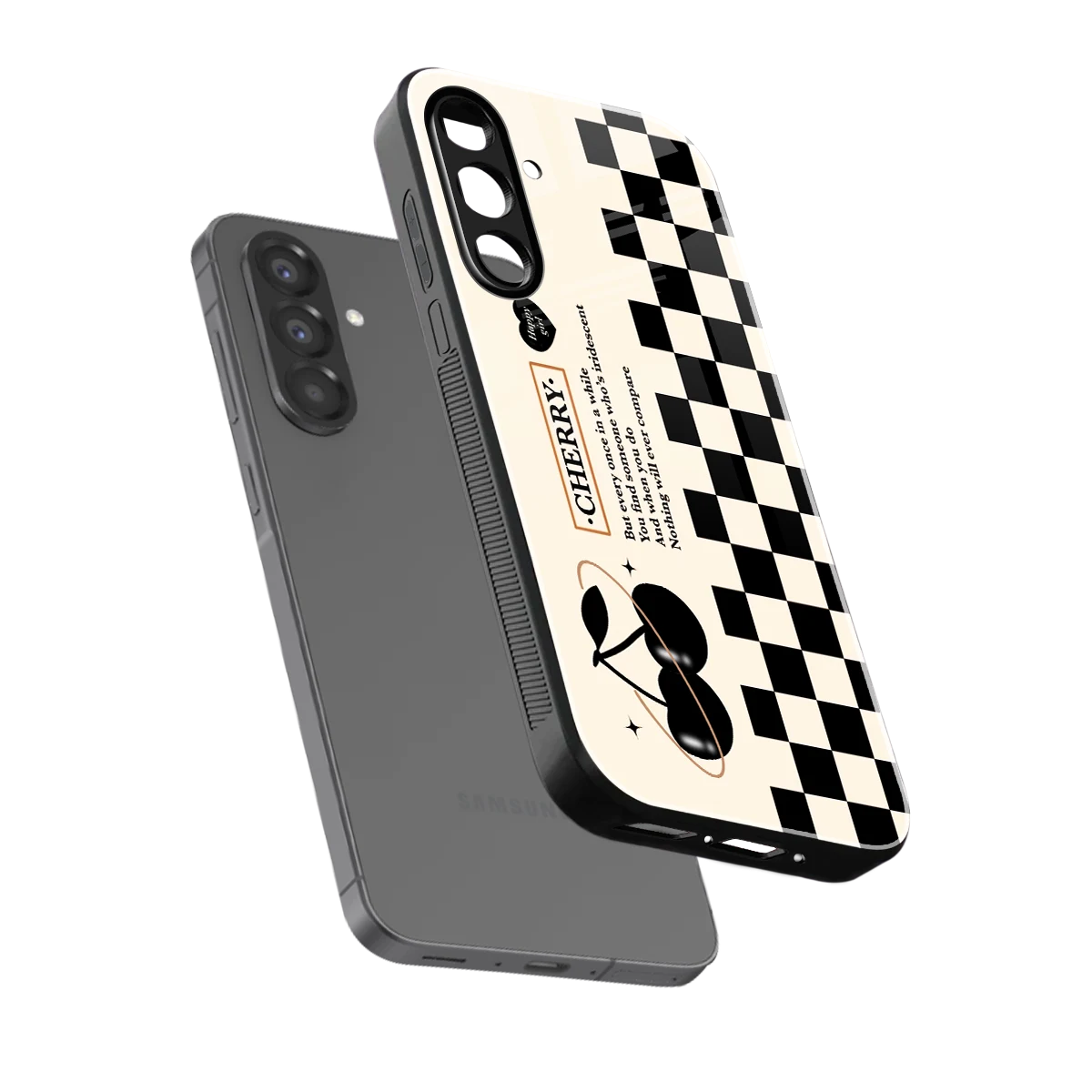 Cherry Checkered sleek samsung galaxy a36 5g cover with tempered glass back and TPU edges