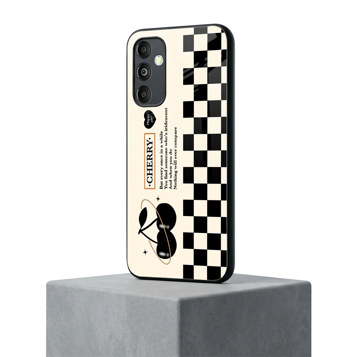 Cherry Checkered samsung galaxy m14 5g mobile cover | shockproof glass phone case
