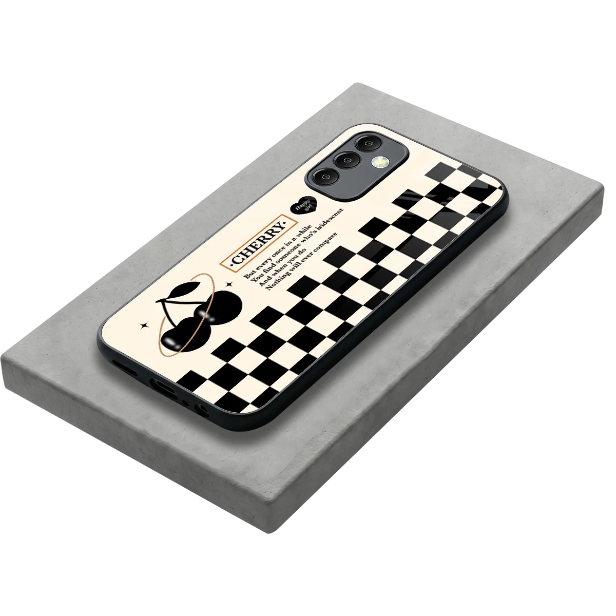 Cherry Checkered stylish phone case for samsung galaxy m14 5g | glossy glass and slim fit