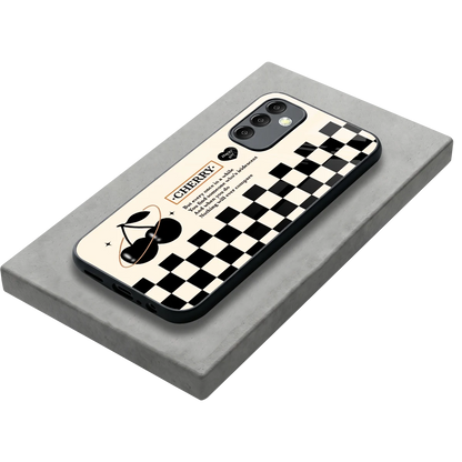 Cherry Checkered stylish phone case for samsung galaxy m14 5g | glossy glass and slim fit