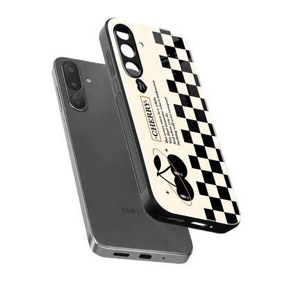 Cherry Checkered sleek samsung galaxy m56 5g cover with tempered glass back and TPU edges