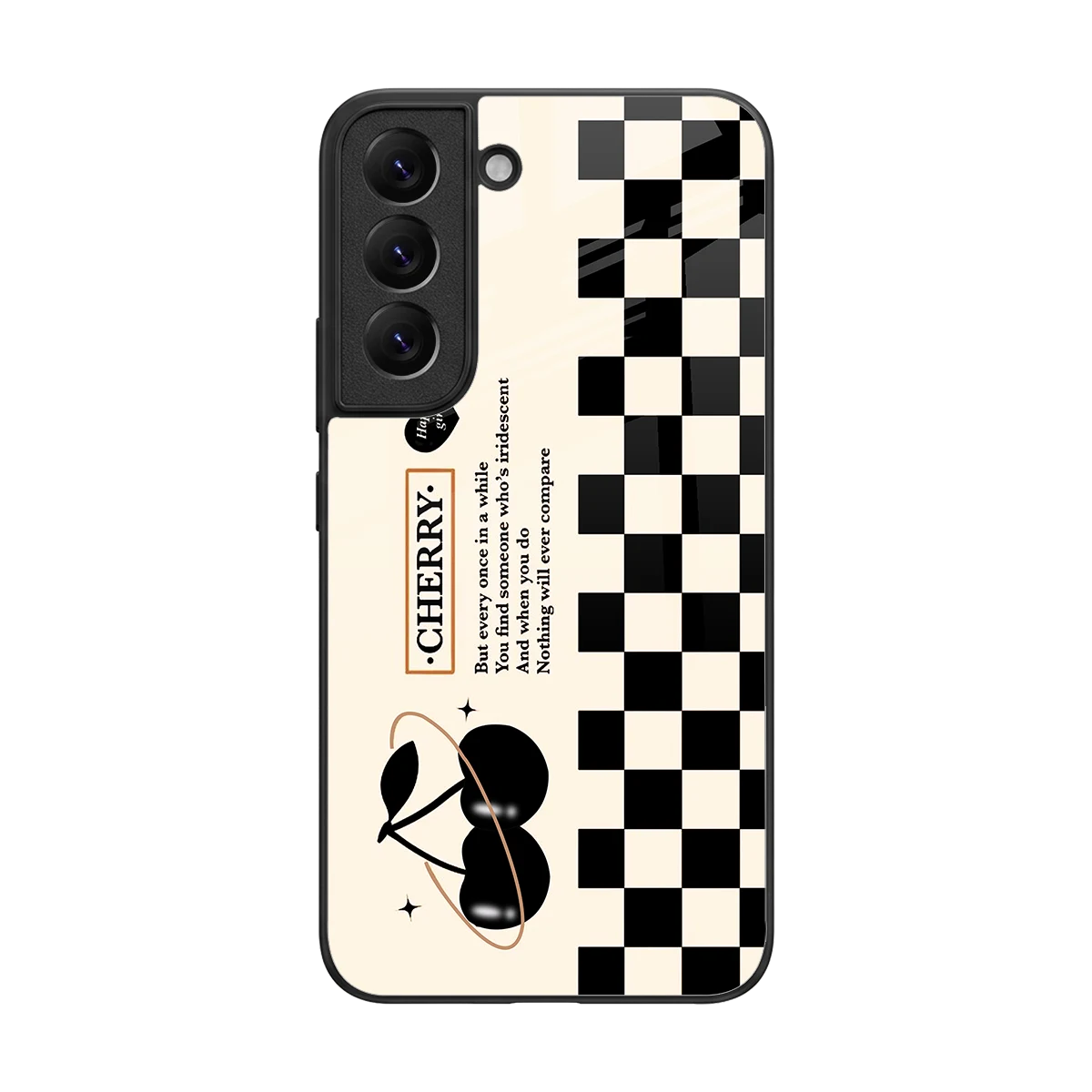 Cherry Checkered back phone cover | glass case for samsung galaxy s22