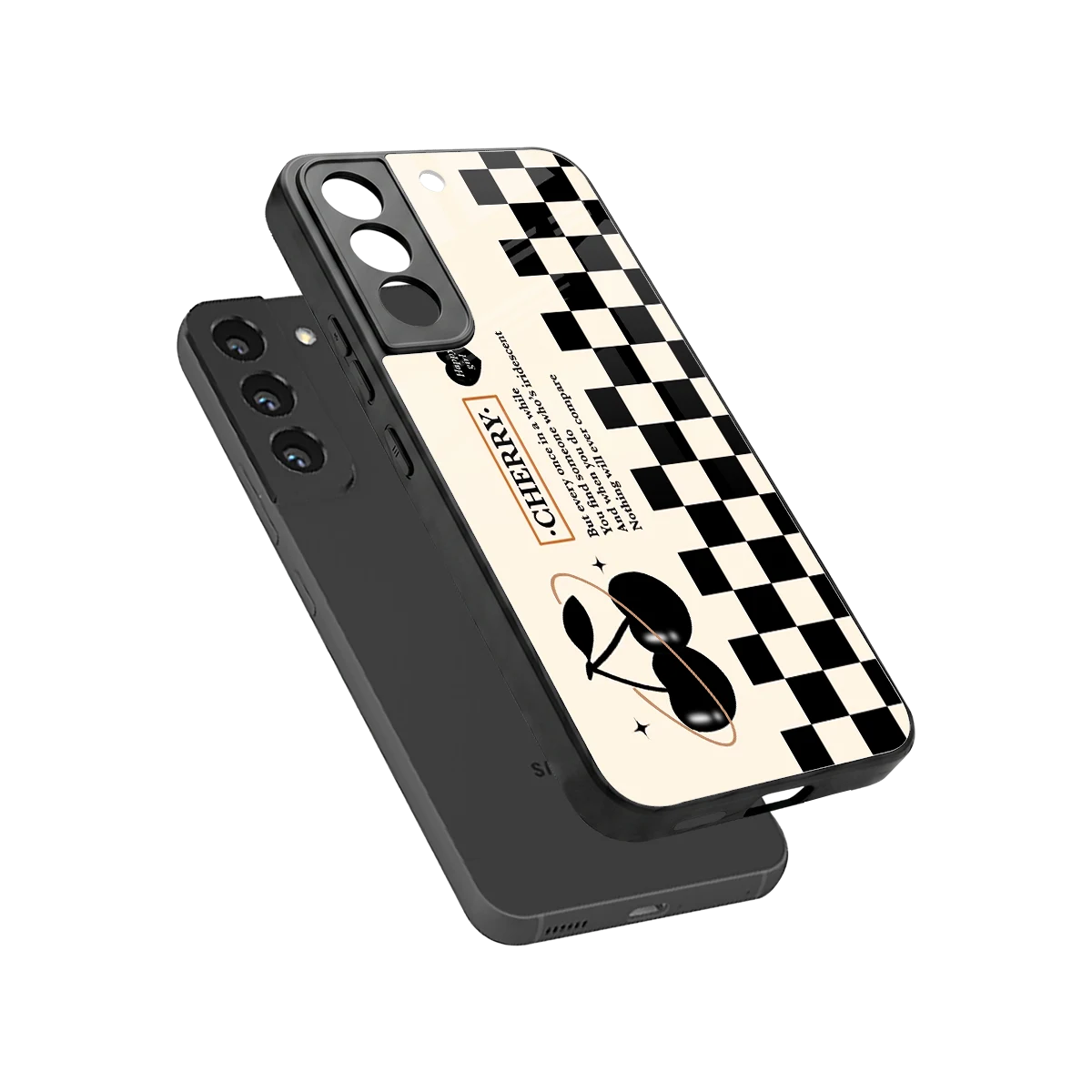 Cherry Checkered sleek samsung galaxy s22 cover with tempered glass back and TPU edges