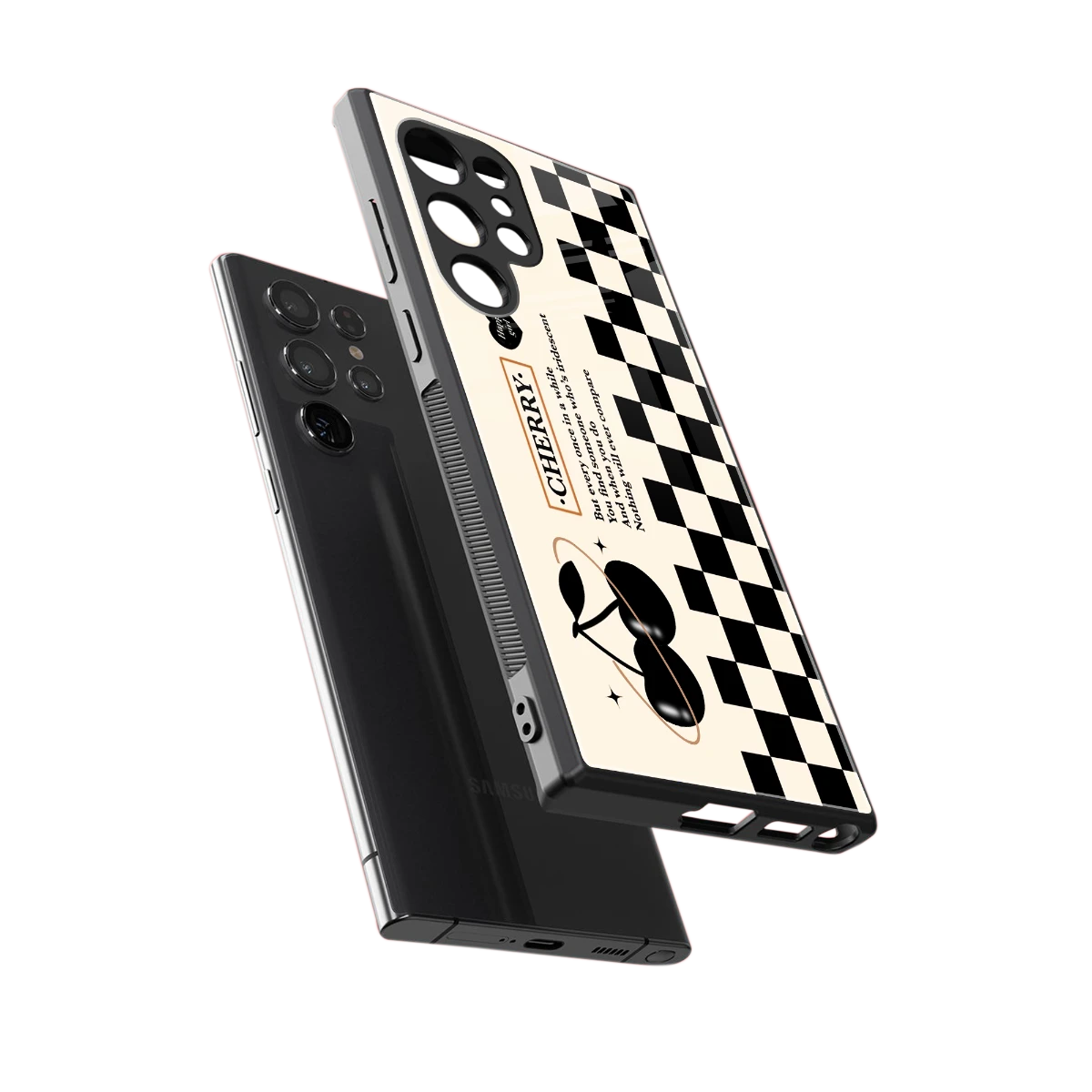 Cherry Checkered sleek samsung galaxy s23 ultra cover with tempered glass back and TPU edges