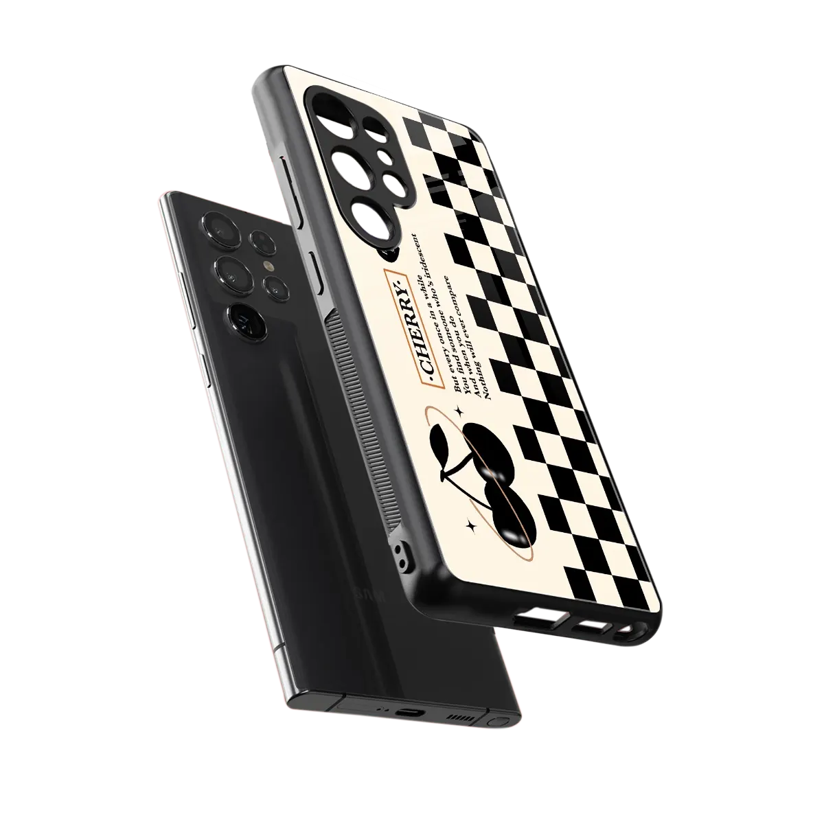 Cherry Checkered sleek samsung galaxy s25 ultra cover with tempered glass back and TPU edges