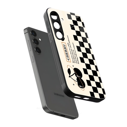 Cherry Checkered sleek samsung galaxy s25 cover with tempered glass back and TPU edges