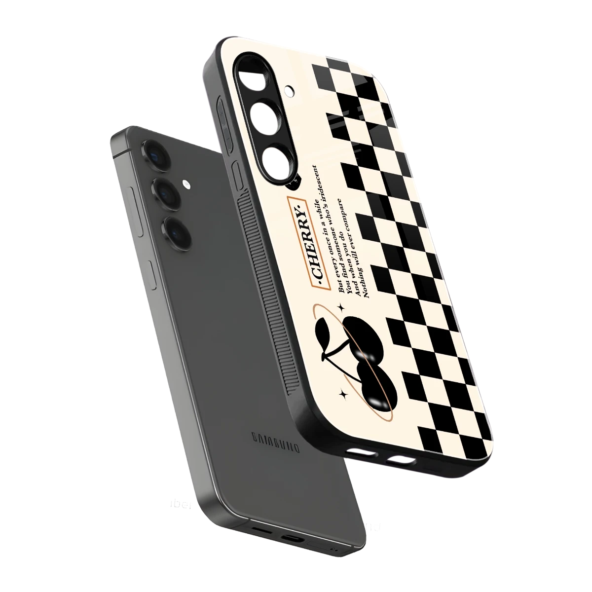 Cherry Checkered sleek samsung galaxy s26 cover with tempered glass back and TPU edges