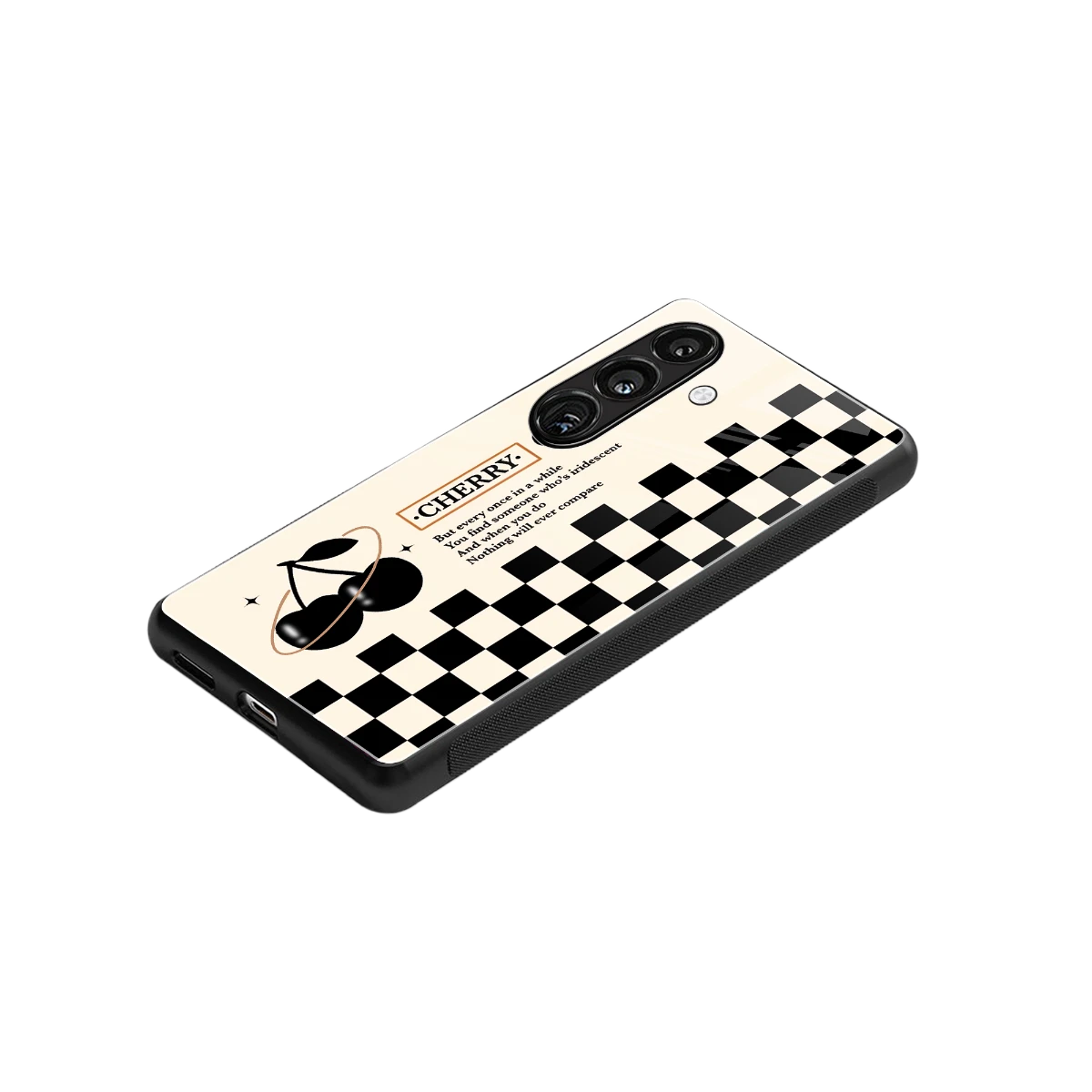 Cherry Checkered stylish phone case for samsung galaxy s23 fe | glossy glass and slim fit