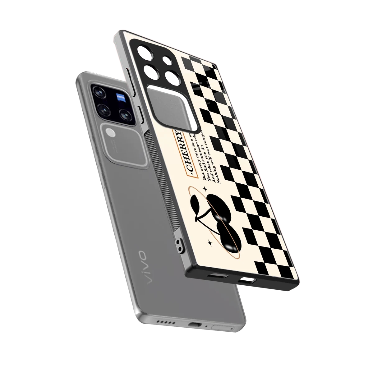 Cherry Checkered sleekvivo v30 pro cover with tempered glass back and TPU edges