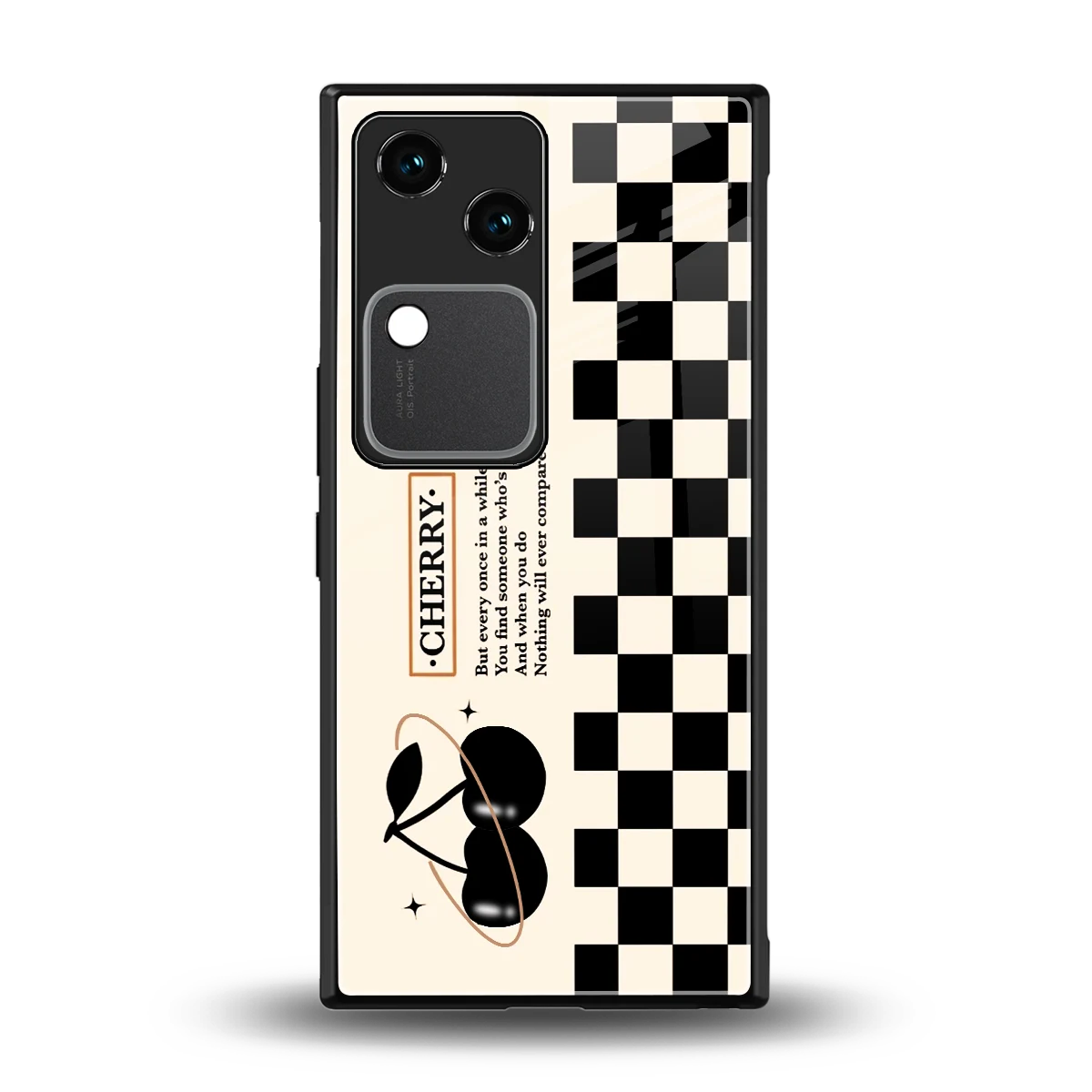 Cherry Checkered back phone cover | glass case for vivo v30