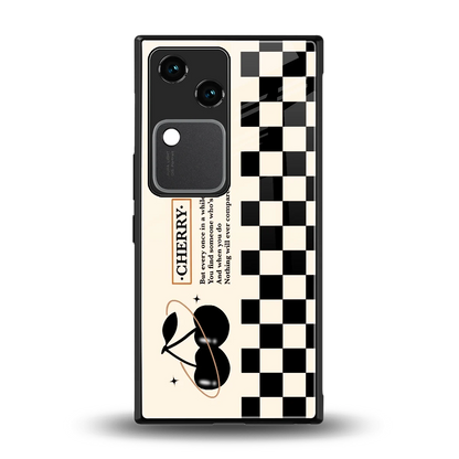 Cherry Checkered back phone cover | glass case for vivo v30
