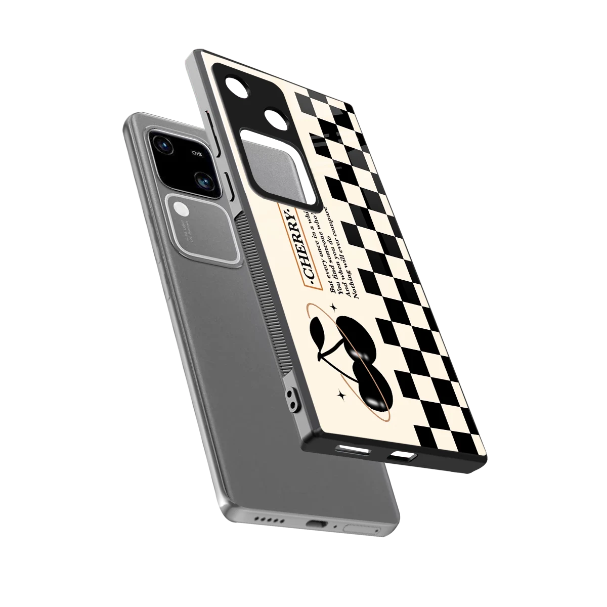 Cherry Checkered sleek vivo v30 cover with tempered glass back and TPU edges