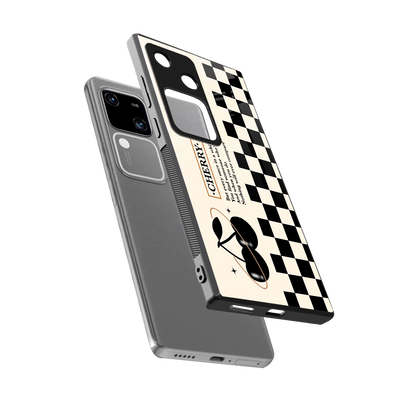 Cherry Checkered sleek vivo v30 cover with tempered glass back and TPU edges