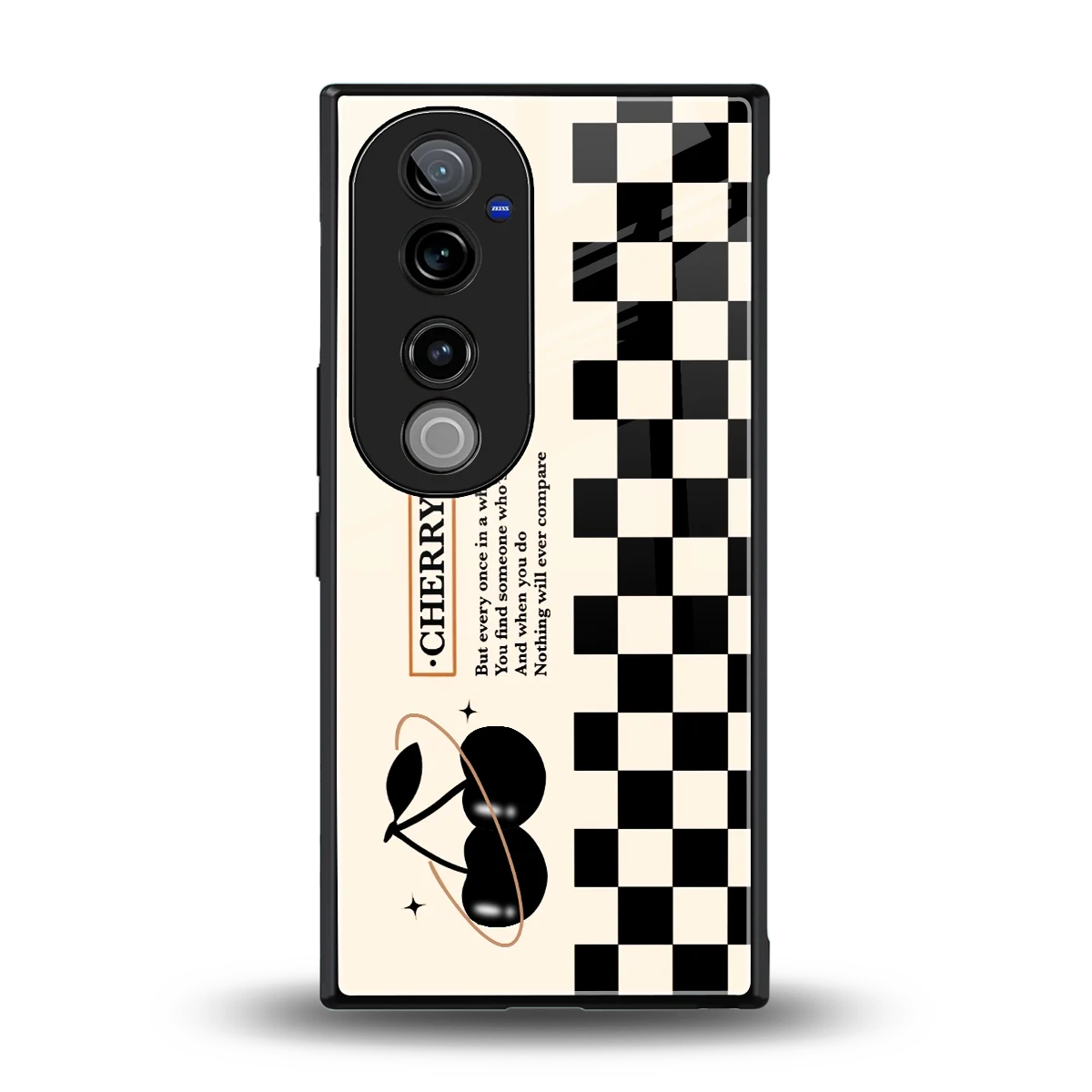 Cherry Checkered back phone cover | glass case for vivo v40 pro