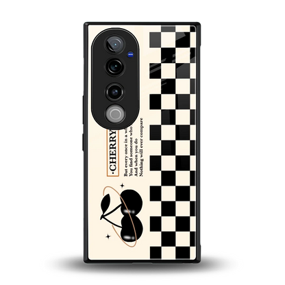 Cherry Checkered back phone cover | glass case for vivo v40 pro