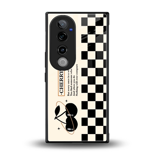 Cherry Checkered back phone cover | glass case for vivo v40 pro