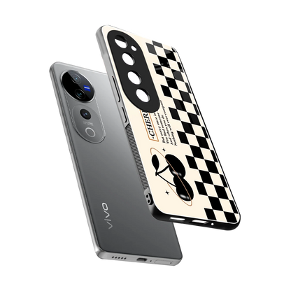 Cherry Checkered sleek vivo v40 pro cover with tempered glass back and TPU edges