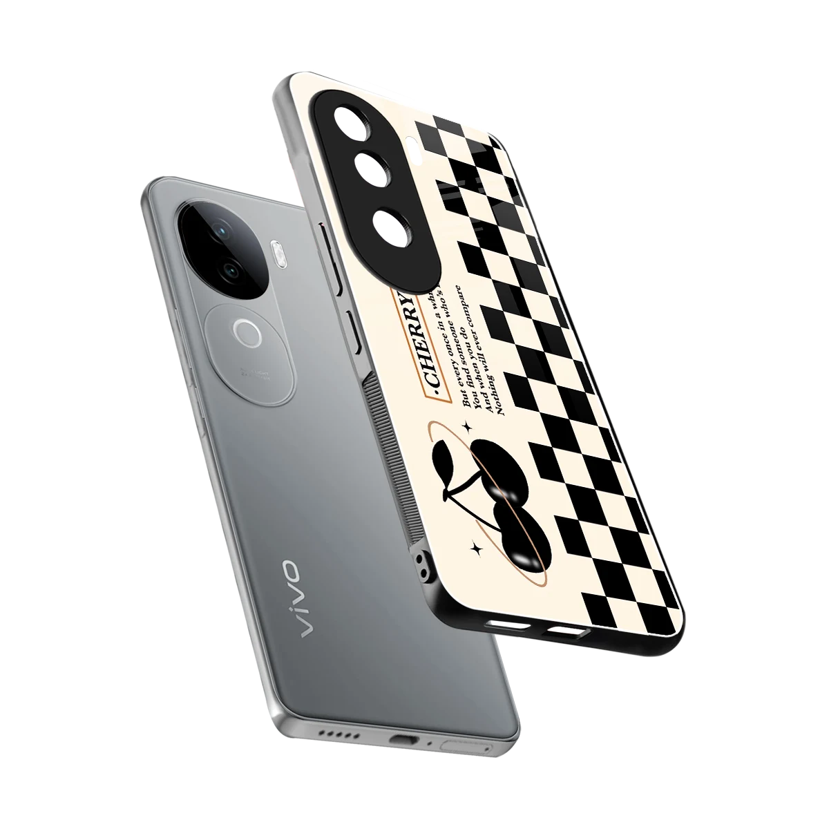Cherry Checkered sleek vivo v40e cover with tempered glass back and TPU edges