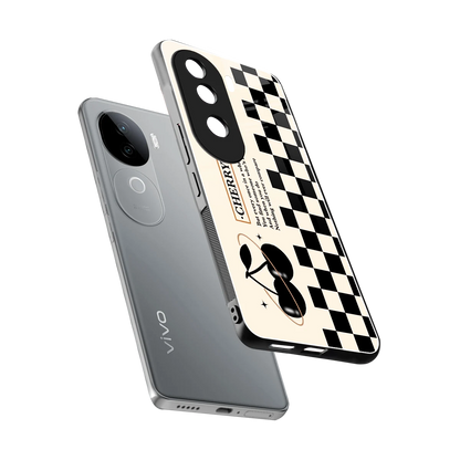 Cherry Checkered sleek vivo v40e cover with tempered glass back and TPU edges