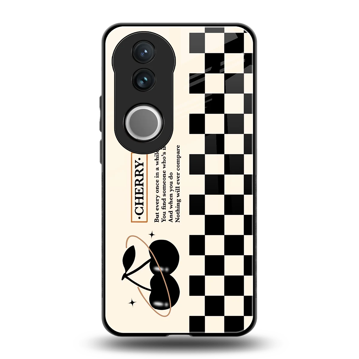 Cherry Checkered back phone cover | glass case for vivo v50