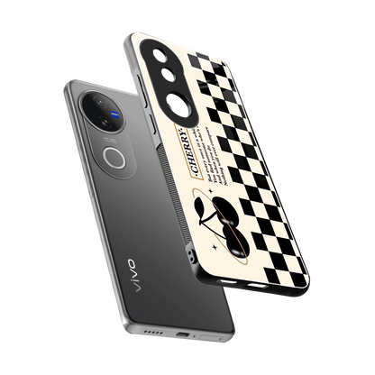 Cherry Checkered sleek vivo v50 cover with tempered glass back and TPU edges