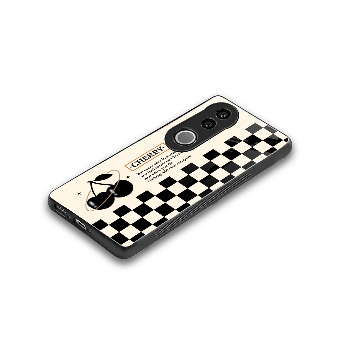 Cherry Checkered stylish phone case for vivo v50 | glossy glass and slim fit