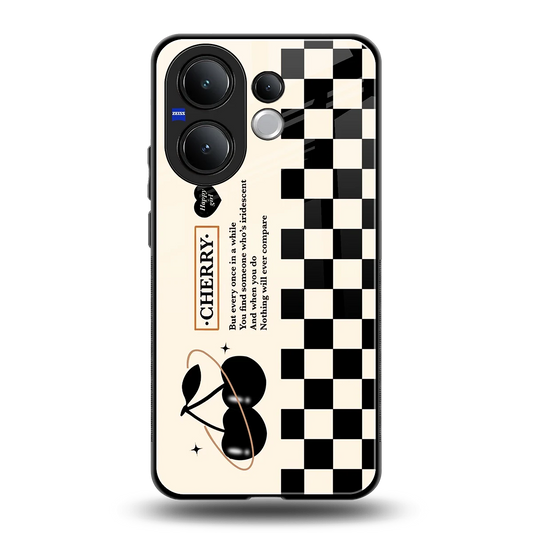 Cherry Checkered back phone cover | glass case for vivo v60