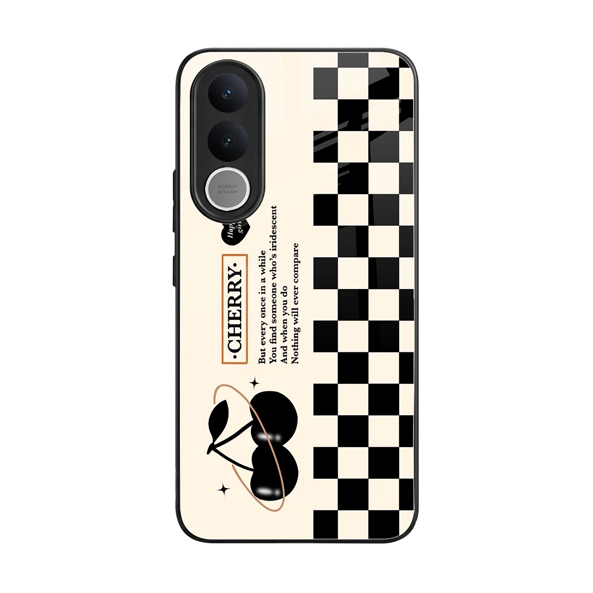 Cherry Checkered back phone cover | glass case for vivo v70 fe