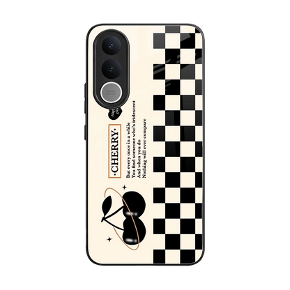 Cherry Checkered back phone cover | glass case for vivo v70 fe