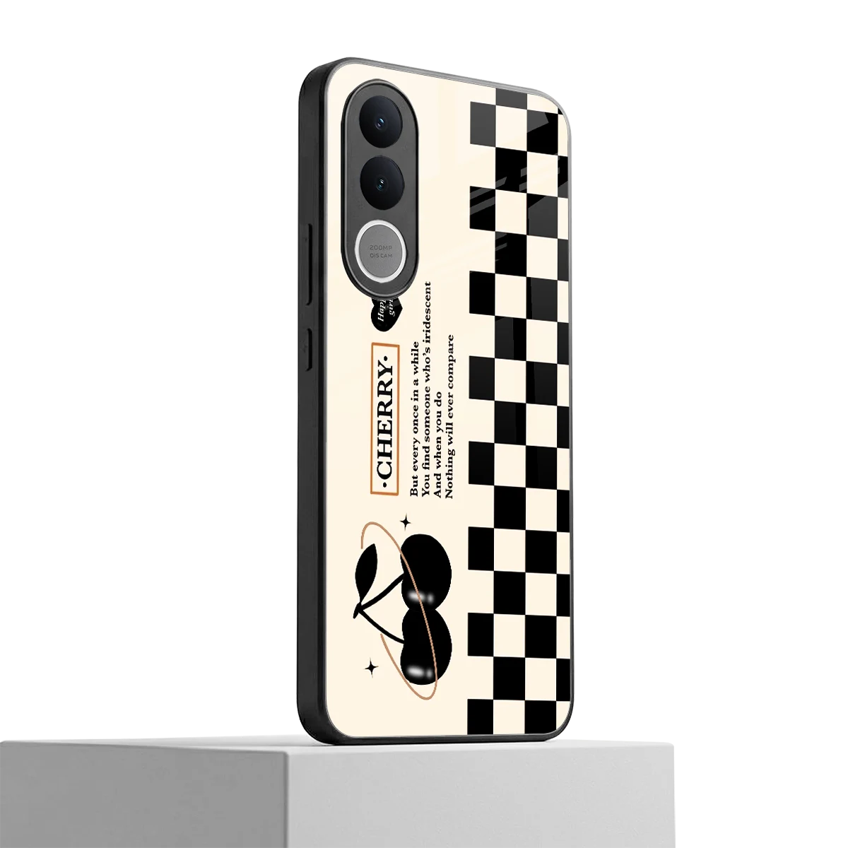 Cherry Checkered vivo v70 fe mobile cover | shockproof glass phone case