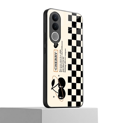 Cherry Checkered vivo v70 fe mobile cover | shockproof glass phone case