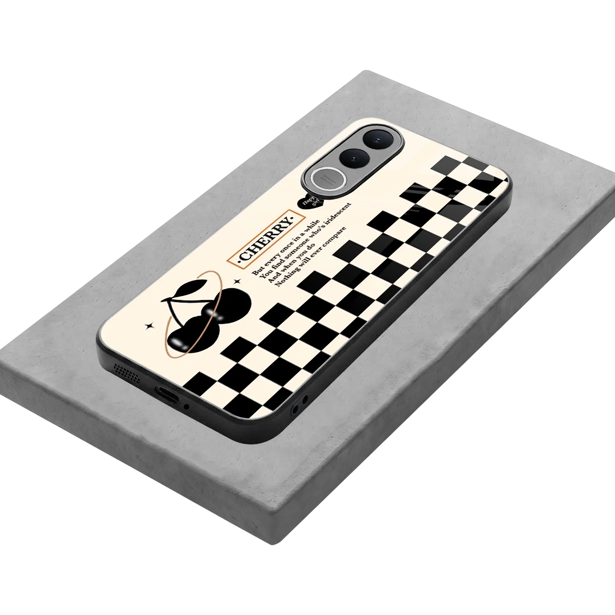 Cherry Checkered stylish phone case for vivo v70 fe | glossy glass and slim fit