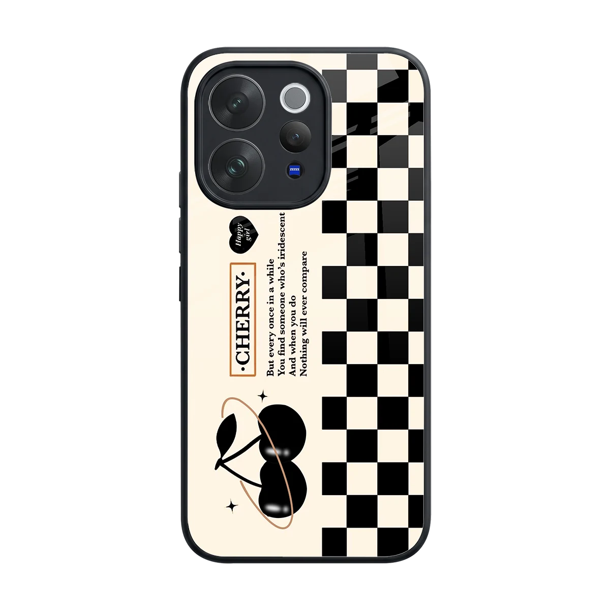 Cherry Checkered back phone cover | glass case for vivo v70