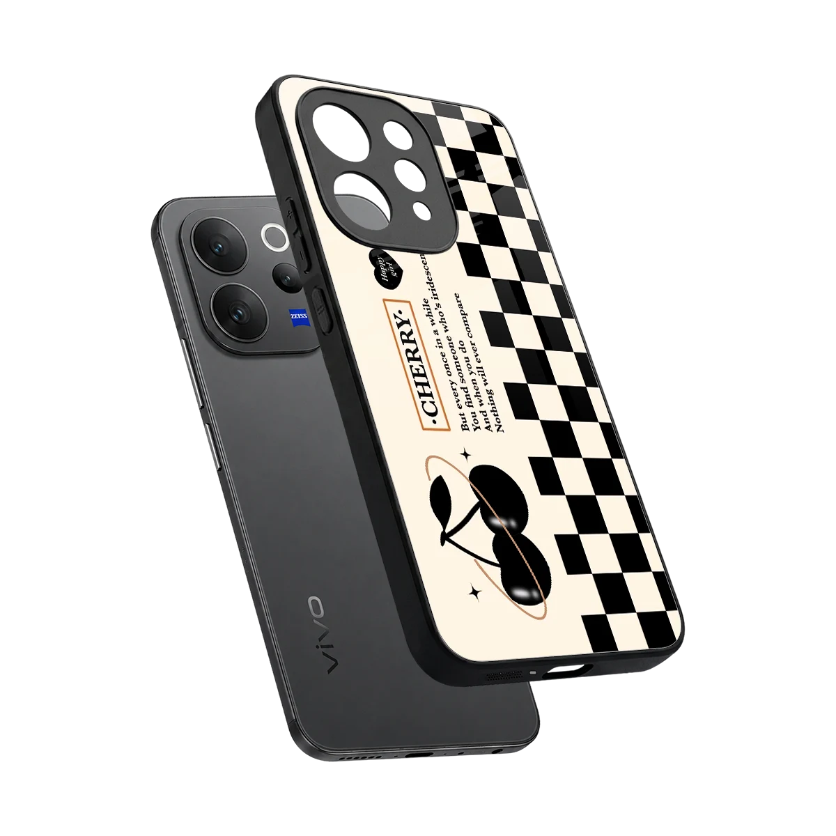 Cherry Checkered sleek vivo v70 cover with tempered glass back and TPU edges