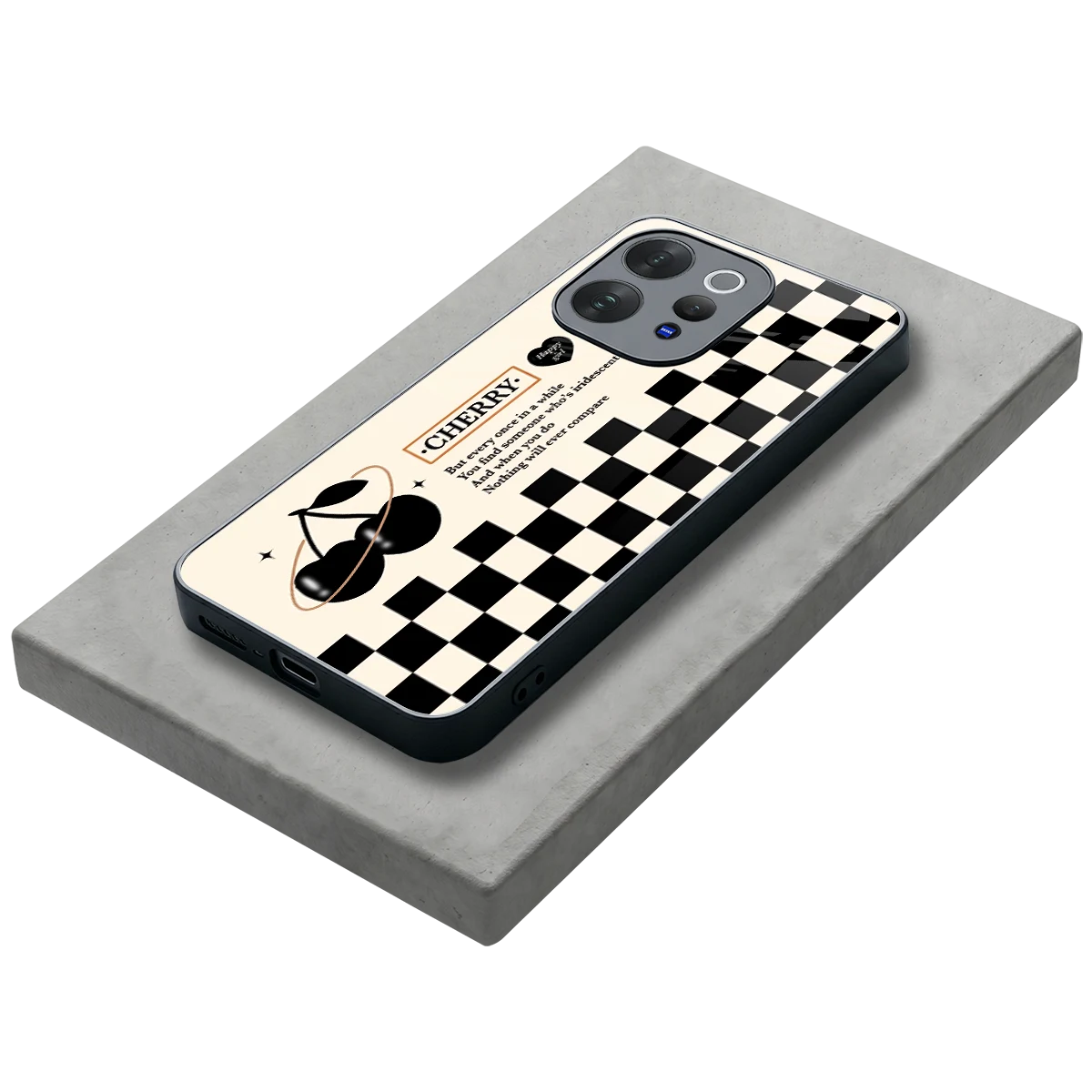 Cherry Checkered stylish phone case for vivo v70 | glossy glass and slim fit
