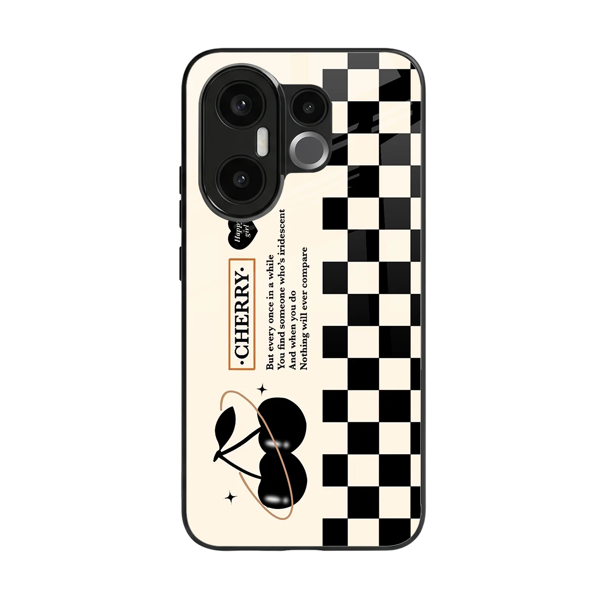 Cherry Checkered back phone cover | glass case for vivo x200 fe