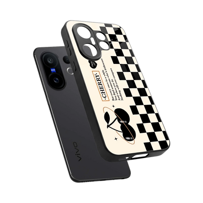 Cherry Checkered sleek vivo x200 fe cover with tempered glass back and TPU edges