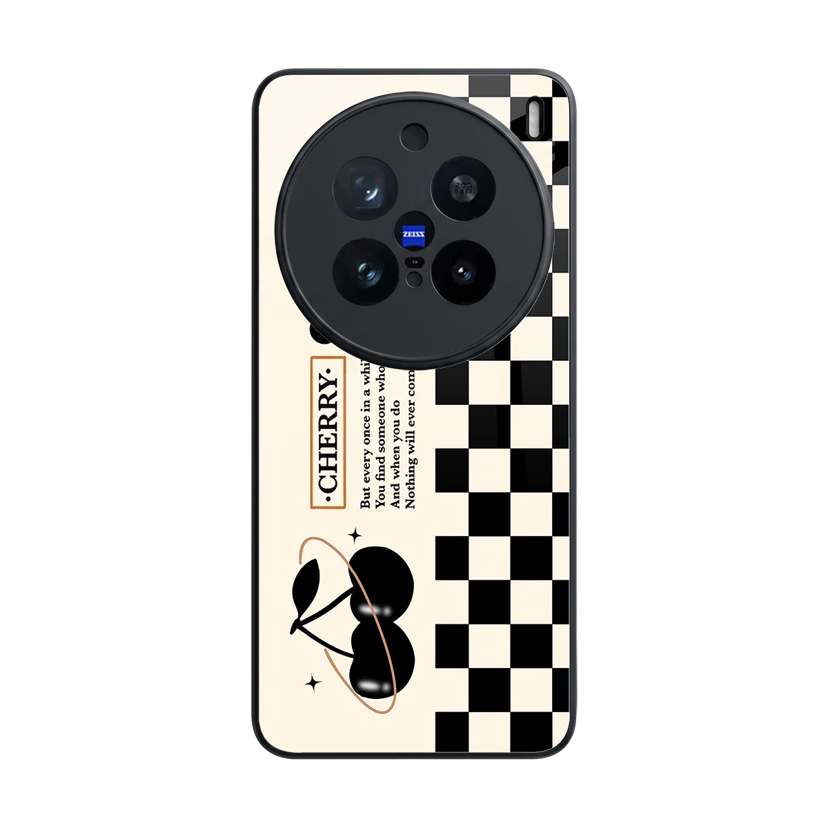 Cherry Checkered back phone cover | glass case for vivo x200 pro