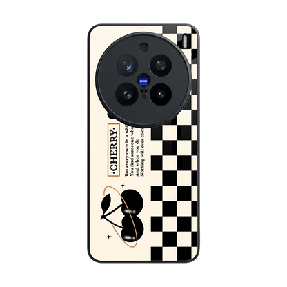 Cherry Checkered back phone cover | glass case for vivo x200 pro