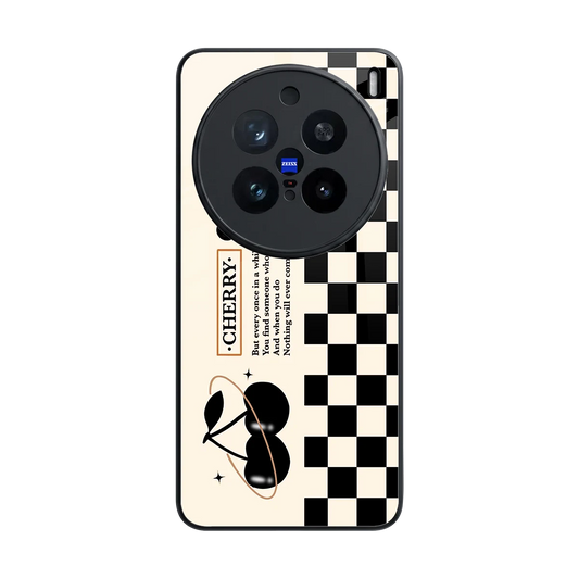 Cherry Checkered back phone cover | glass case for vivo x200 pro