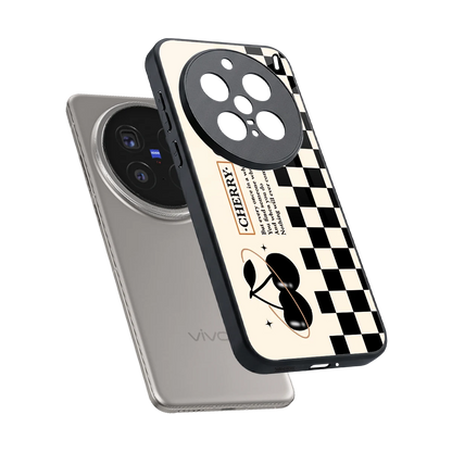 Cherry Checkered sleek vivo x200 pro cover with tempered glass back and TPU edges