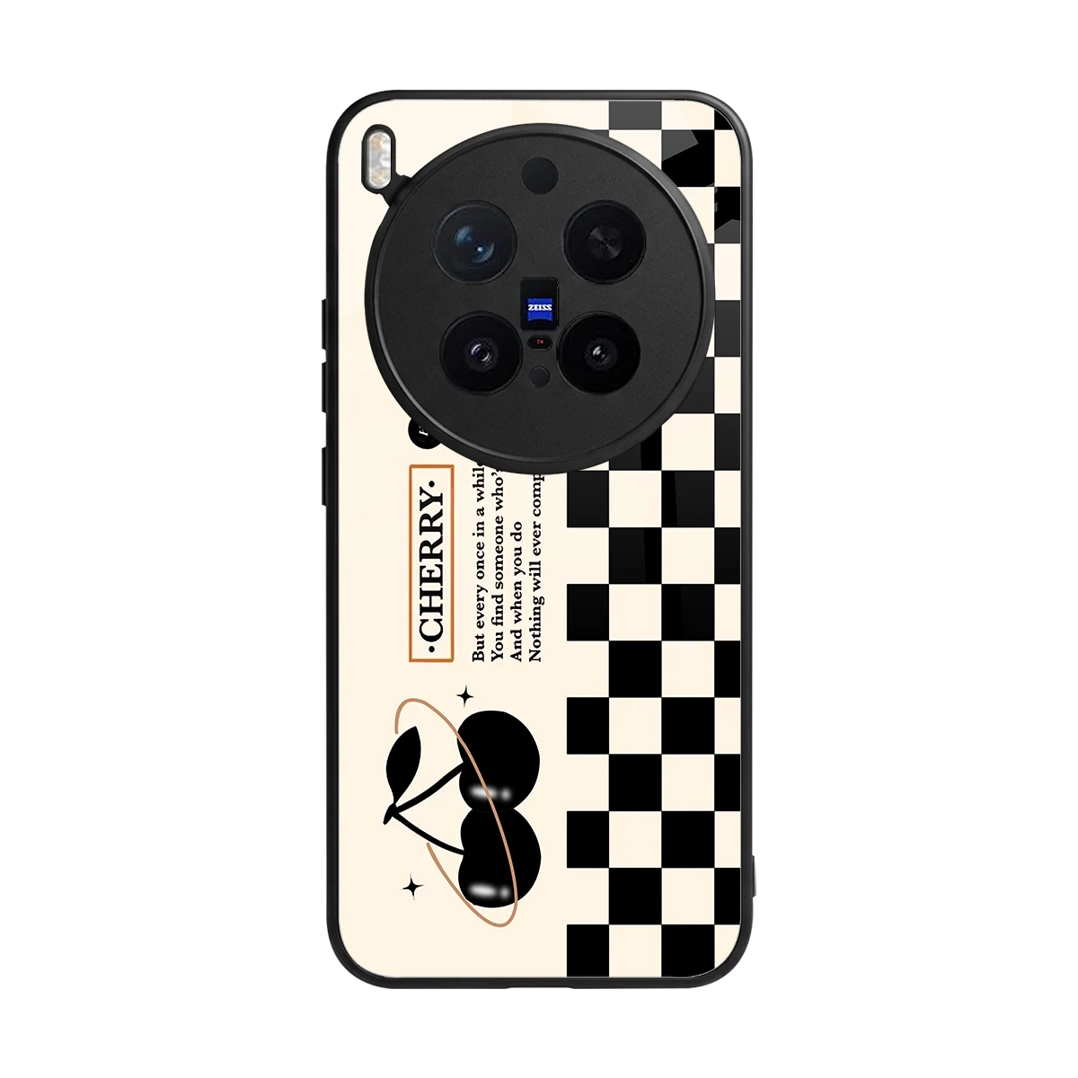 Cherry Checkered back phone cover | glass case for vivo x300 pro