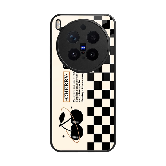Cherry Checkered back phone cover | glass case for vivo x300 pro