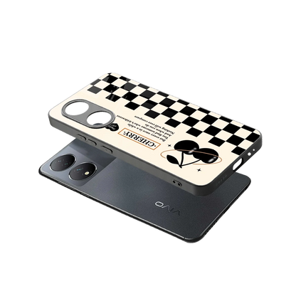 Cherry Checkered sleek Vivo-y100 cover with tempered glass back and TPU edges