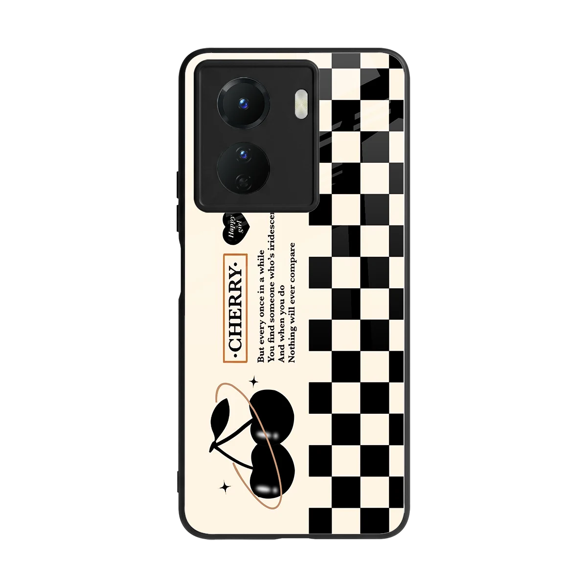 Cherry Checkered back phone cover | glass case for vivo y16