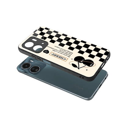 Cherry Checkered sleek vivo y16 cover with tempered glass back and TPU edges